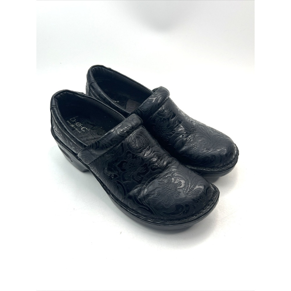 b.o.c. black paisley slip on shoes/ clogs womens size 10
